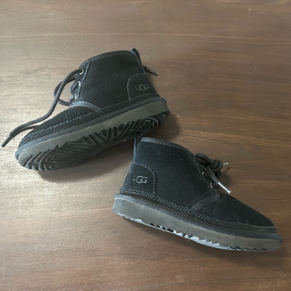 UGG Black Suede Kids Lace-Up Ankle Boots